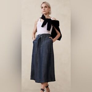 Banana Republic Chambray Denim Linen Tencel Blend Maxi Lagenlook Career Skirt